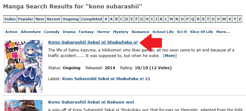 Konosuba in search results