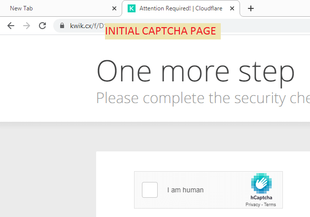 initial cloudflare captcha page on site